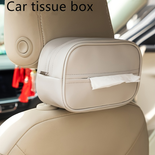 Universal seat back hanging tissue storage box