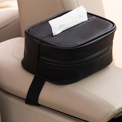 Universal seat back hanging tissue storage box