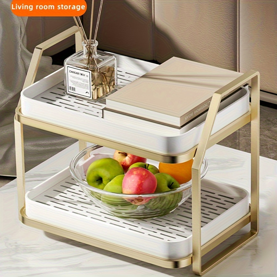 Expandable Double Tier Kitchen Storage Shelf – Gold Metal Frame.