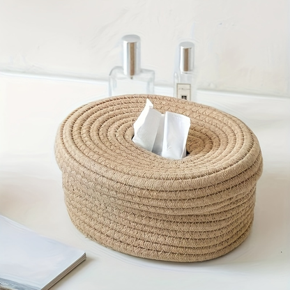 Canvas rope woven tissue box storage basket, suitable for storing tissues.