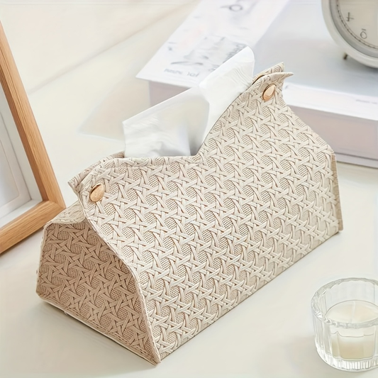 White woven fabric tissue box cover, a beautiful tissue storage box.